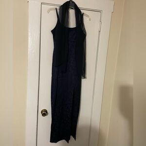 Tempted Navy Blue Ditsy Floral Vintage Dress with scarf Size 5